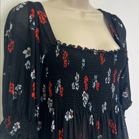Free People - Delta Dawn Midnight Combo Colorful Floral Mesh Blouse SZ Medium - Picture 5 of 10